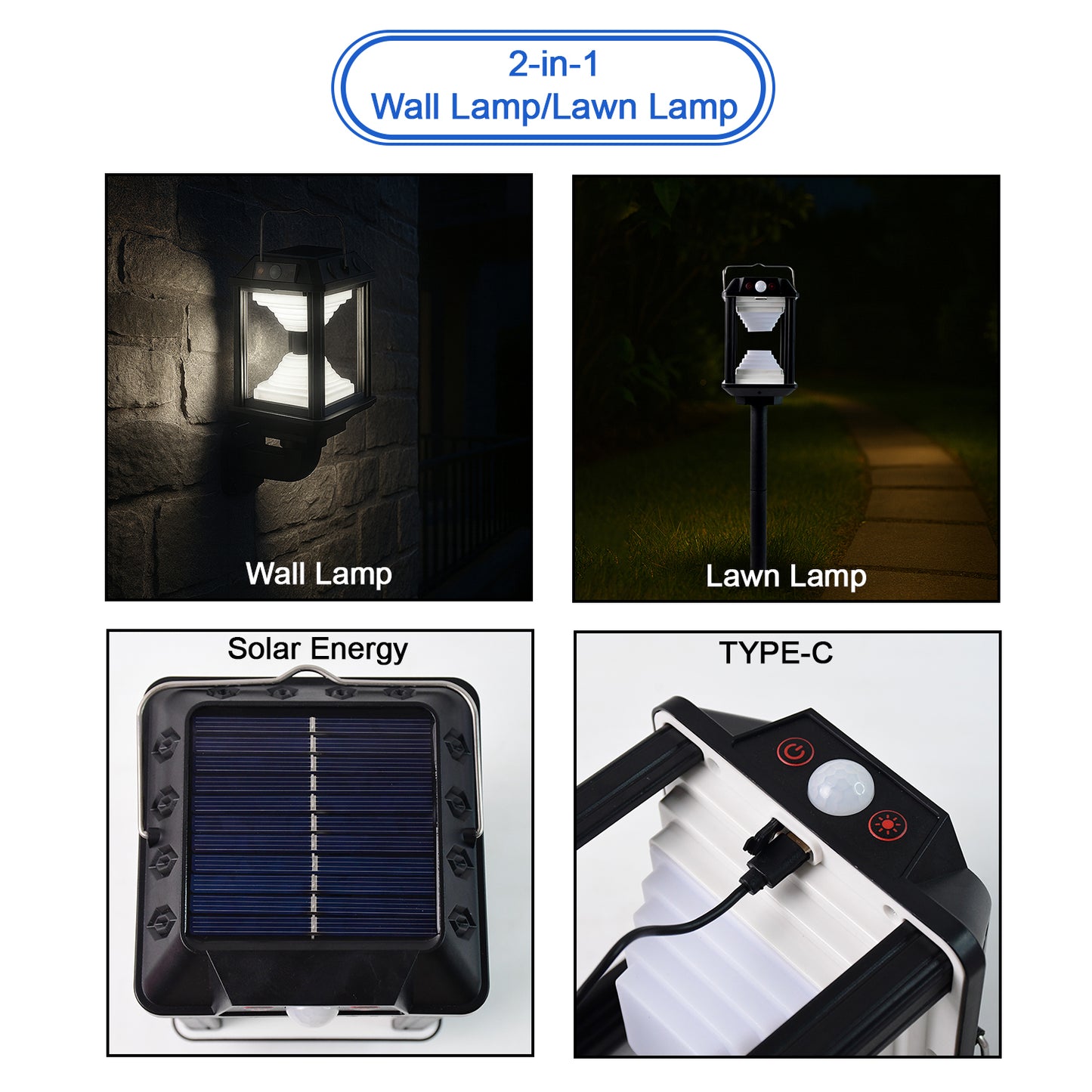 Wukusy solar induction LED wall lamp with motion sensor installed on garden wall, providing outdoor lighting at night