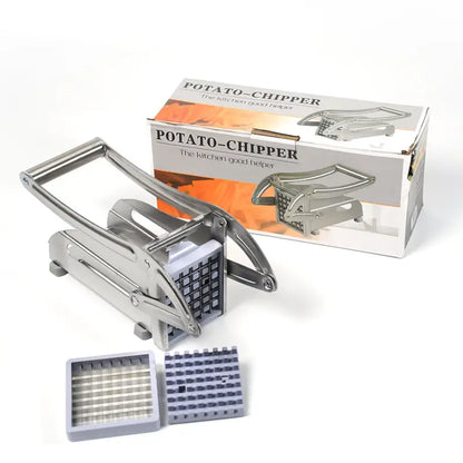Ekom stainless steel French fries and vegetable cutter with slicer for potatoes and vegetables, ideal for kitchen and dining use.