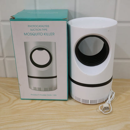 Wukusy electric USB mosquito killer lamp with suction trap, indoor insect trap device showing UV light attracting mosquitoes.