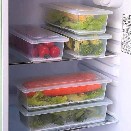 Six Wukusy vegetable and fruit freezer storage containers, 1500ml capacity, clear plastic with secure lids for fresh storage.