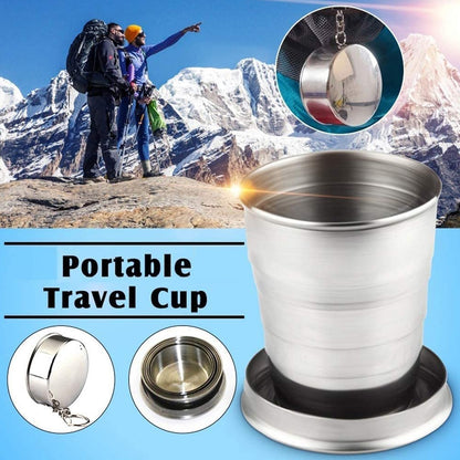 Wukusy 2-in-1 camping folding cup with keychain, compact portable drinkware, collapsible design for outdoor activities