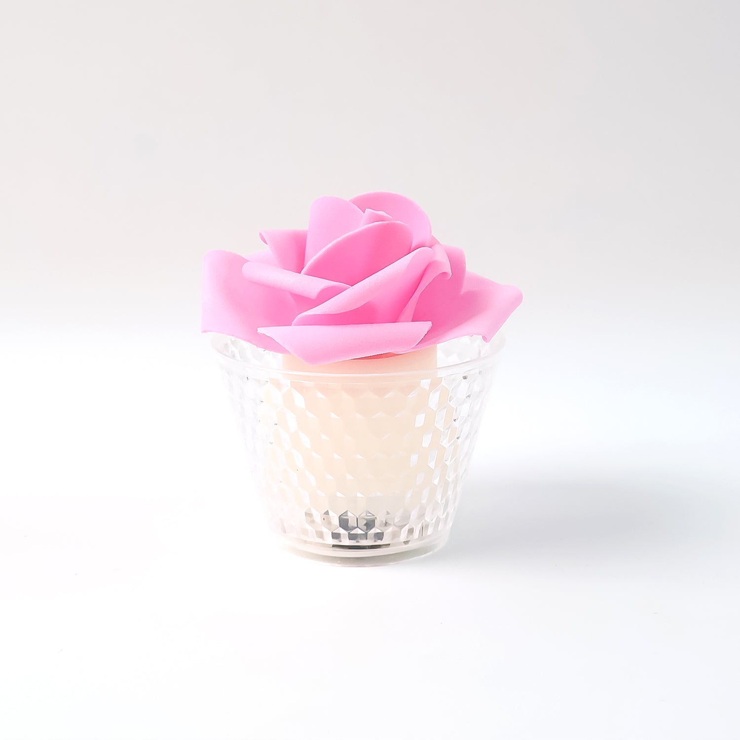 Set of six Wukusy LED rose flower flameless tealight candles for home decor, featuring soft, flickering light and decorative rose designs.