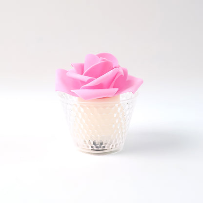 Set of six Wukusy LED rose flower flameless tealight candles for home decor, featuring soft, flickering light and decorative rose designs.