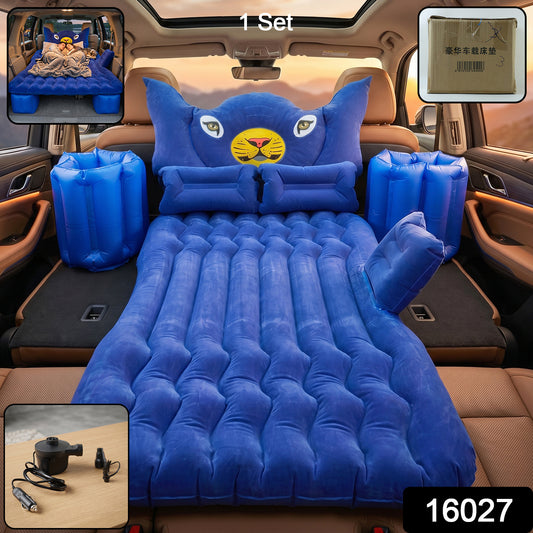 Wukusy inflatable car bed set with lion head pillow and cushions, designed for comfortable travel sleeping in a vehicle.
