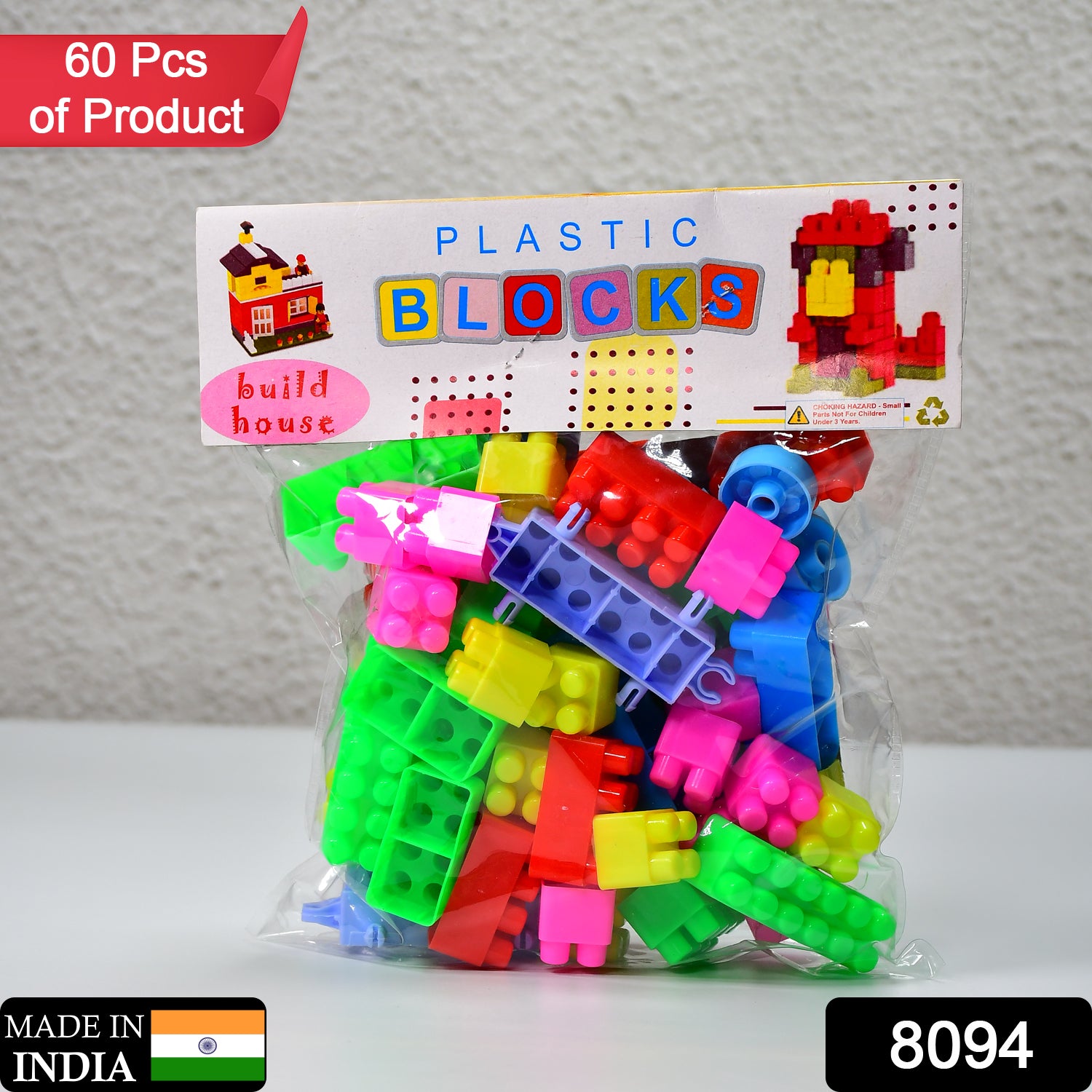 Colorful Wukusy 60-piece kids' blocks set with interlocking bricks for children’s play, learning, and building fun.