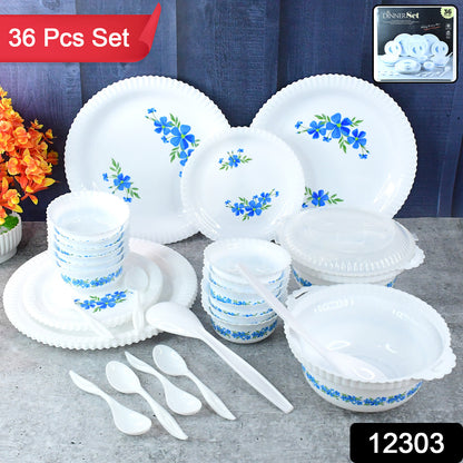 Wukusy 36-piece premium dinner set with elegant plates, bowls, and cups arranged on a table for a complete dining experience.