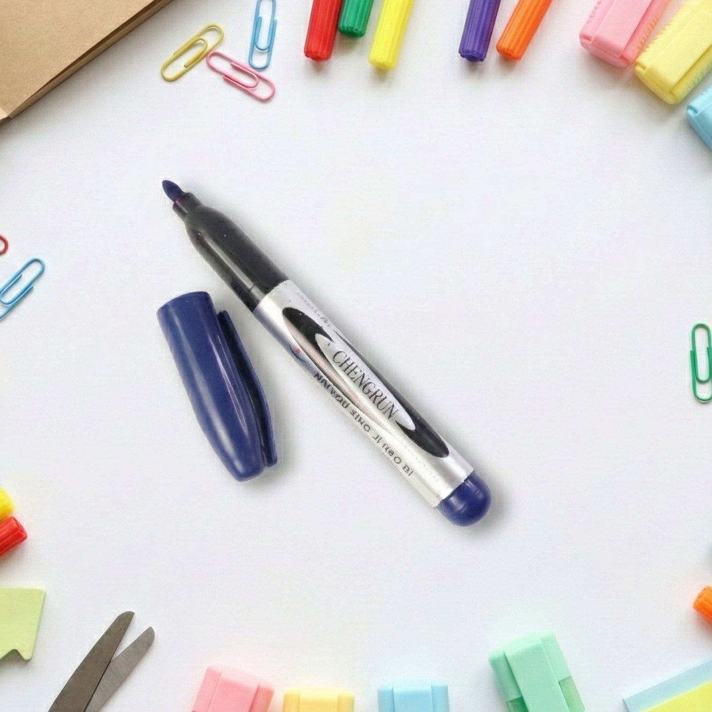 Wukusy premium permanent blue marker pen, single tip marker with vibrant blue ink on white background