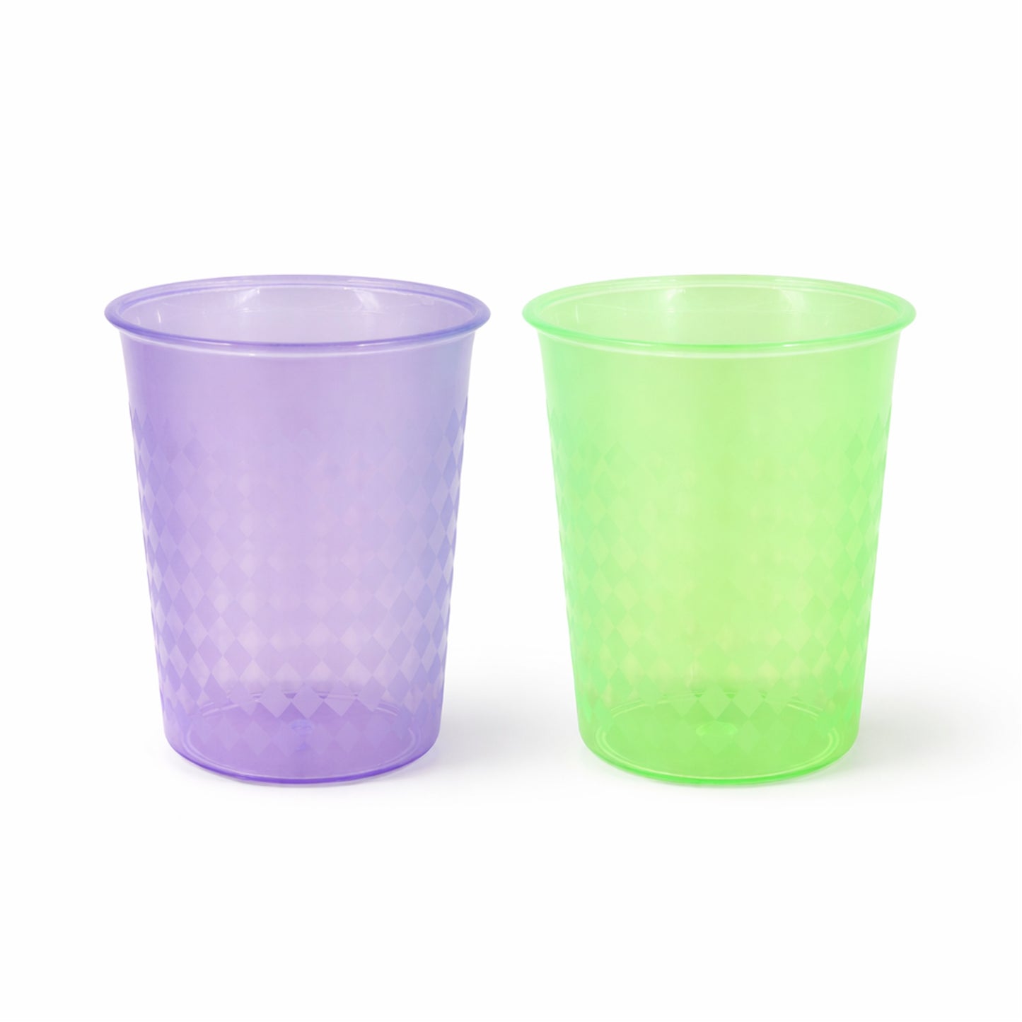 Colorful Wukusy reusable plastic drinking glass, 200ml capacity, shown in mixed bright colors on a white background.
