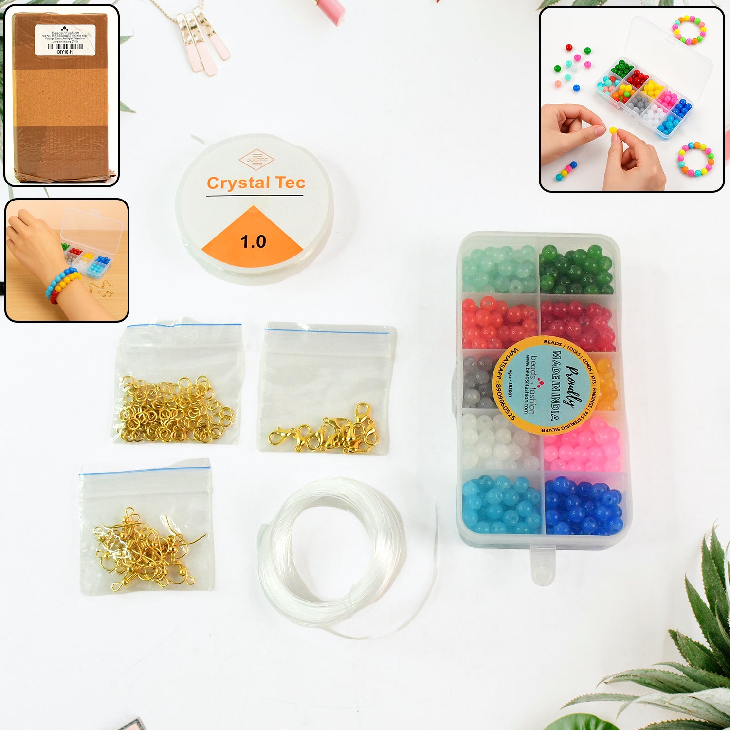 Wukusy premium DIY jewelry making kit with colorful beads, strings, and jewelry findings for crafting fashion accessories.