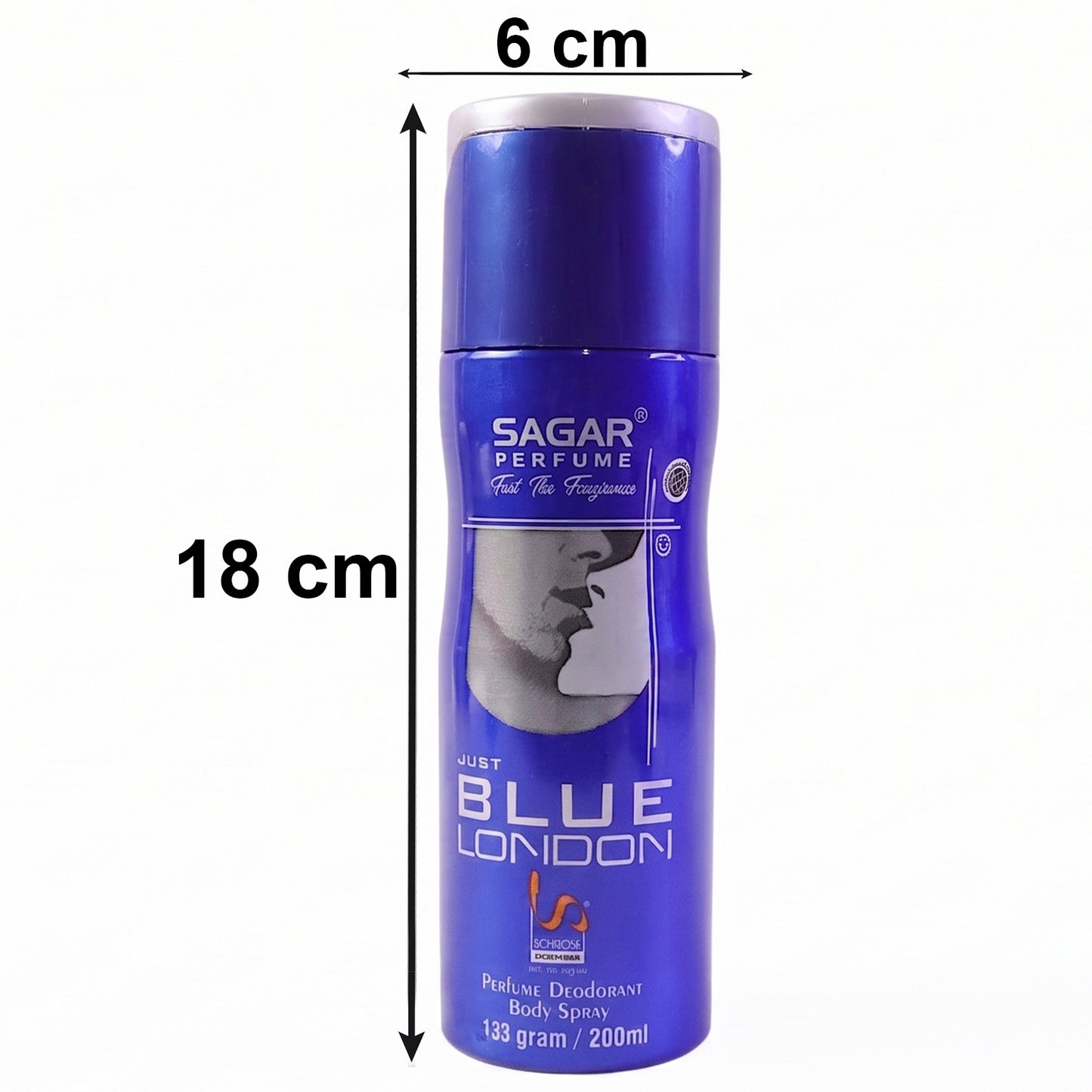 Wukusy Sagar Just Blue London perfume body spray deodorant for men, 200ml, featuring sleek blue bottle and modern design.