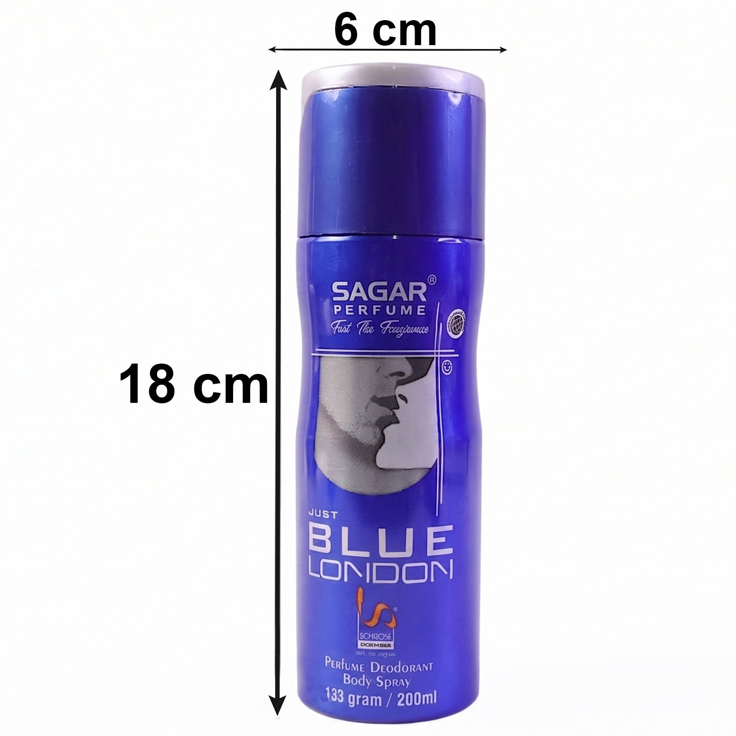 Wukusy Sagar Just Blue London perfume body spray deodorant for men, 200ml, featuring sleek blue bottle and modern design.
