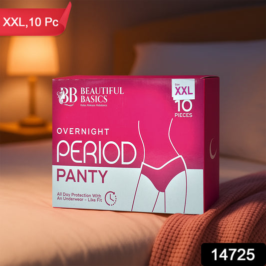 Wukusy Beautiful Basics overnight period panty XXL size, 10-piece pack, soft health care underwear for overnight protection.