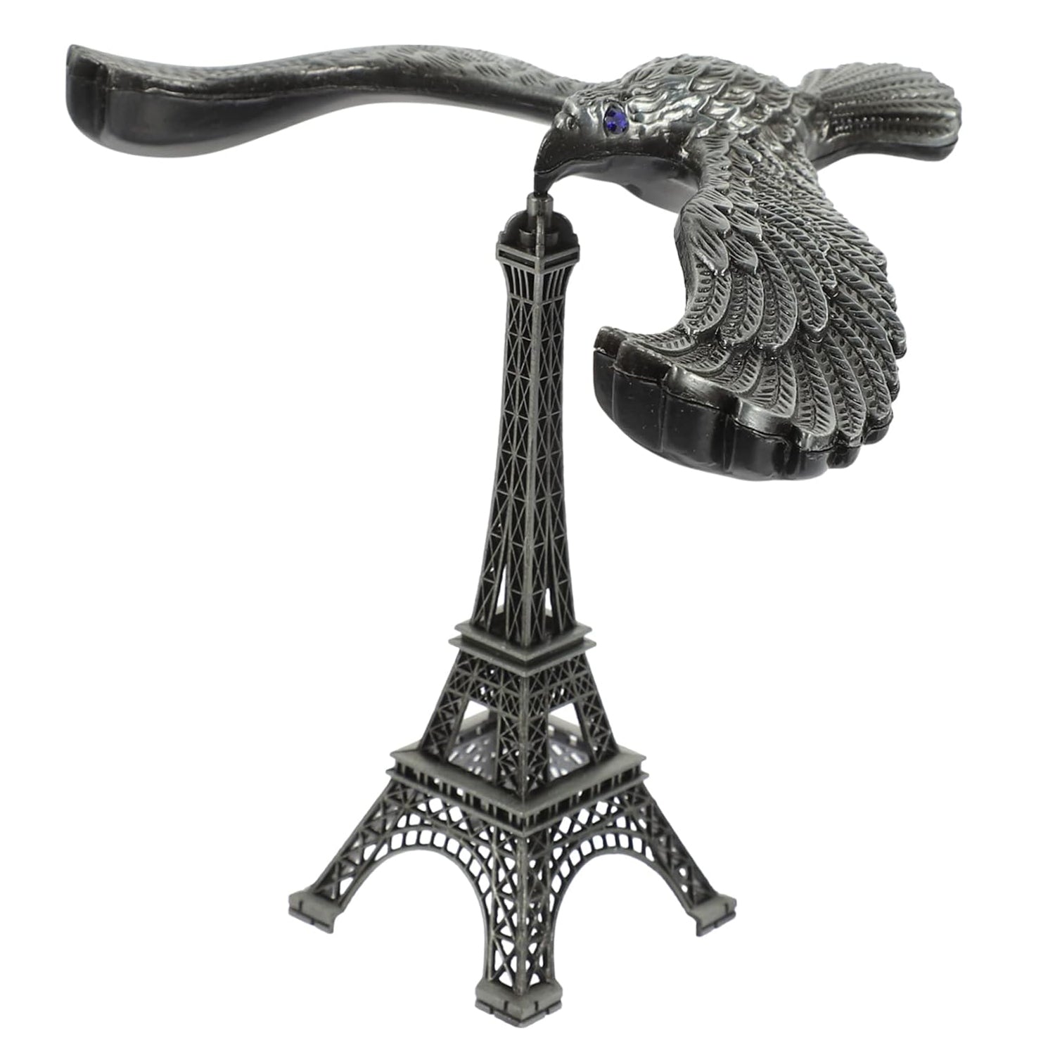 Wukusy Balancing Bird Metal Eiffel Tower Statue with eagle design, decorative metal sculpture for home or office decor.