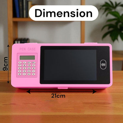 Wukusy LCD writing tablet with built-in calculator and pencil case, compact digital drawing and note-taking device.