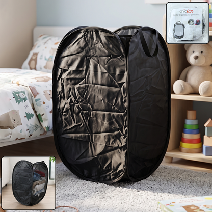 Wukusy premium foldable laundry basket with solid fabric, 37x37x60cm, shown with open collapsible design for clothes storage.