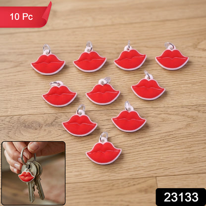 Set of 10 Wukusy cute lips-shaped bag charm keychains with vibrant colors and playful designs, perfect for accessorizing bags.