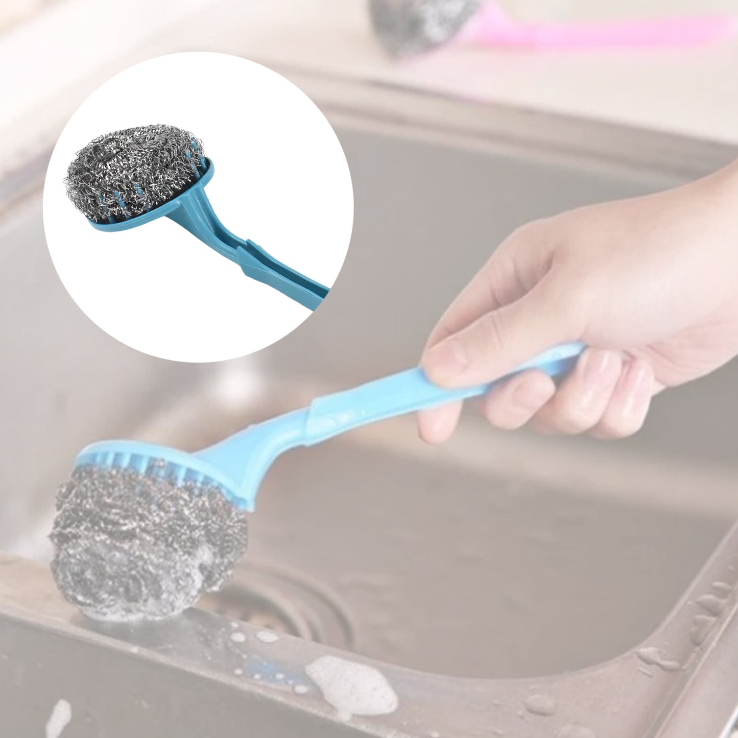 Wukusy 6-in-1 kitchen cleaning set with stainless steel scrubber and various tools for versatile kitchen cleaning tasks