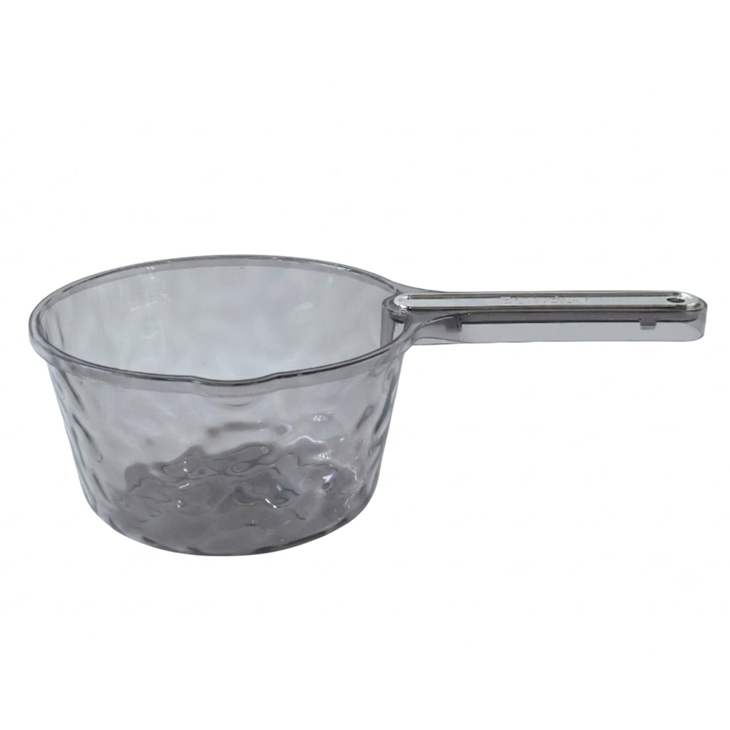 Transparent plastic water dipper scoop with handle, ideal for bathroom use, by Wukusy.