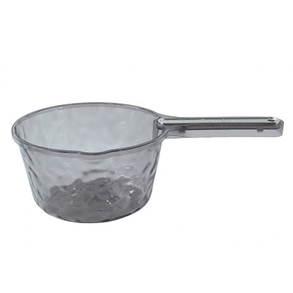 Transparent plastic water dipper scoop with handle, ideal for bathroom use, by Wukusy.