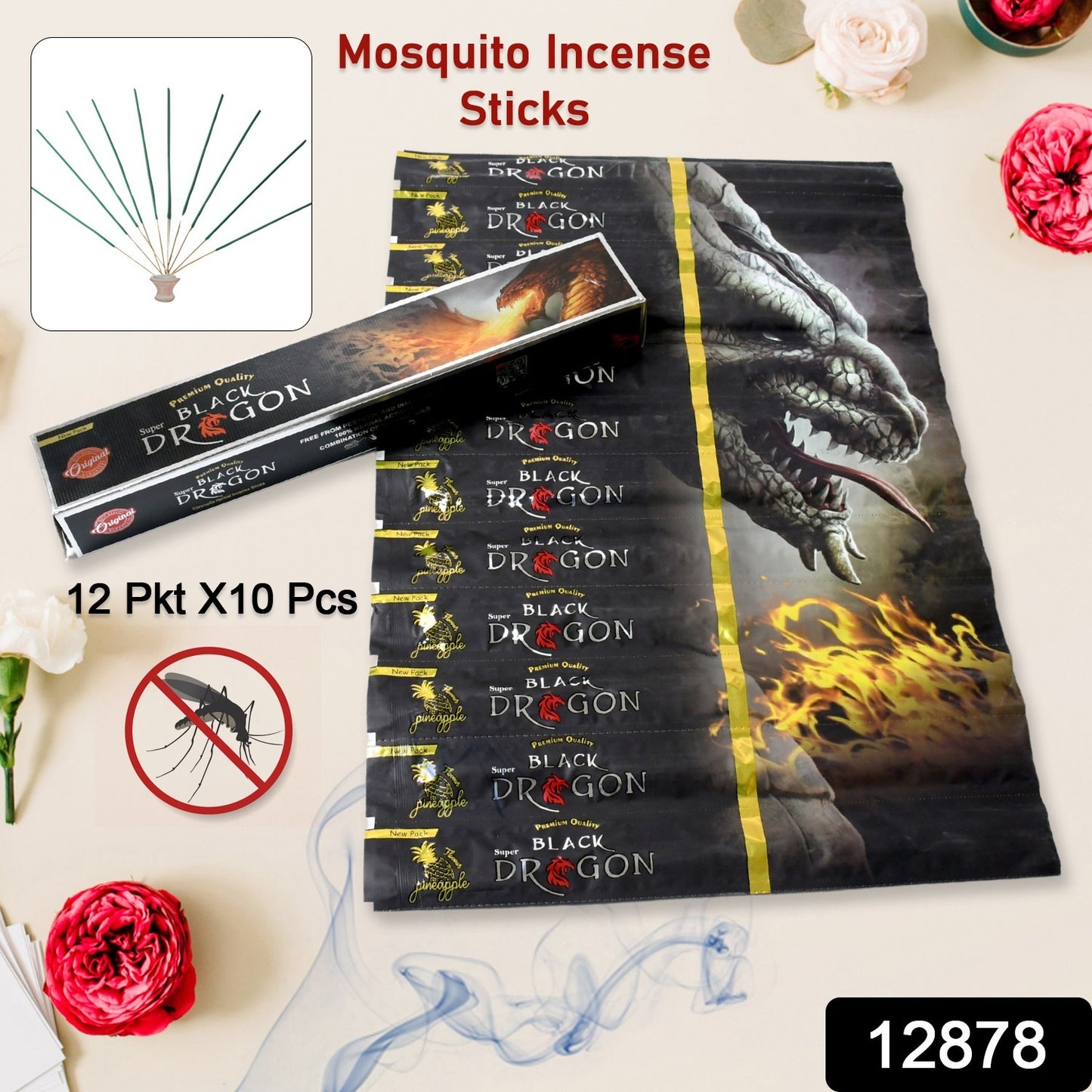 Wukusy herbal mosquito agarbatti sticks box with 12 packets, featuring natural incense sticks for mosquito repellent.