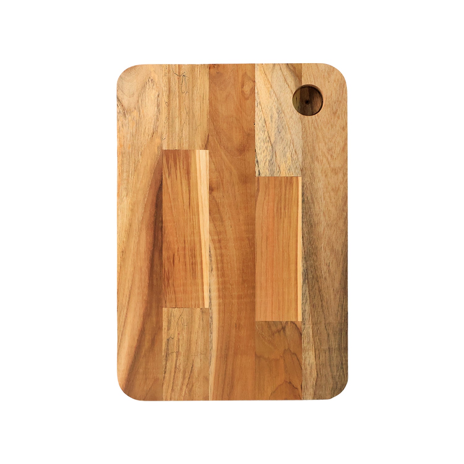 Wukusy Apex Steel Oak medium cutting board with wooden handle, ideal for kitchen food prep, sturdy and stylish in design.