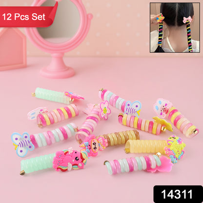 Set of 12 Wukusy spiral hair braiding clips for kids in mixed designs, featuring colorful, child-friendly hair accessory styles.