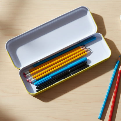 Wukusy premium cartoon printed pencil box with stationery set, featuring colorful design and multiple compartments for school supplies.