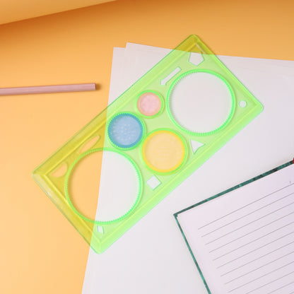 Wukusy Design Ruler Spirograph Geometry Stencil Set for office use, featuring various geometric and spiral stencils on a white background.