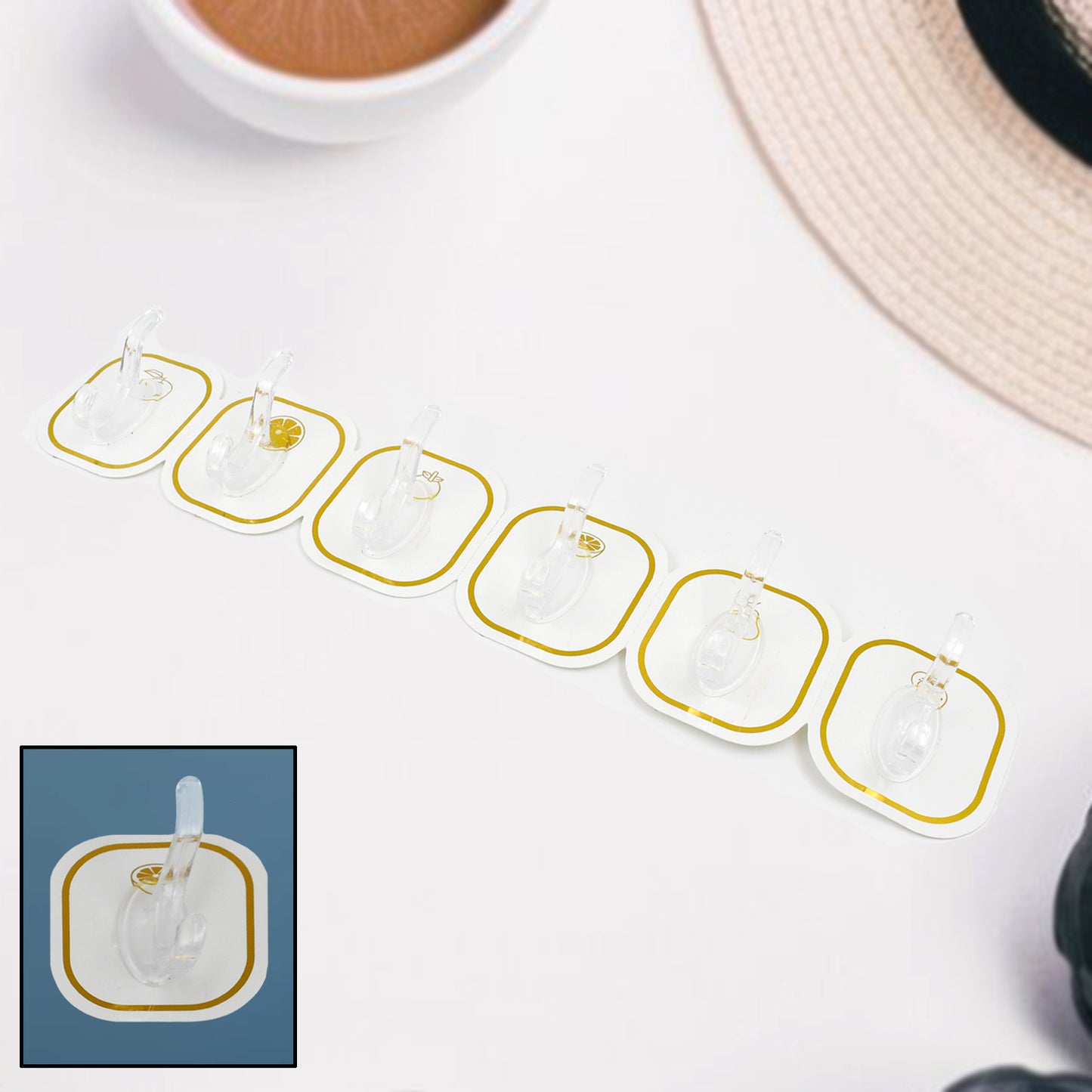 Set of six transparent adhesive wall hooks from Wukusy, ideal for home improvement and hanging lightweight items.