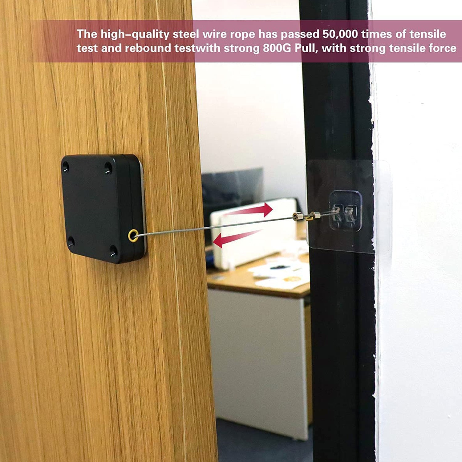 Wukusy punch-free automatic sensor door closer installed on a door, demonstrating easy installation and modern sensor technology.