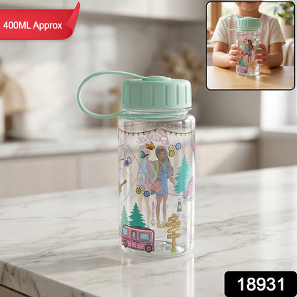 Kids printed water bottle by Wukusy, 400ml capacity, featuring colorful design and secure screw-top lid, ideal for children.