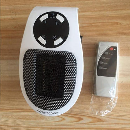 Wukusy portable electric mini fan heater on a desktop, providing compact home heating with a sleek design.