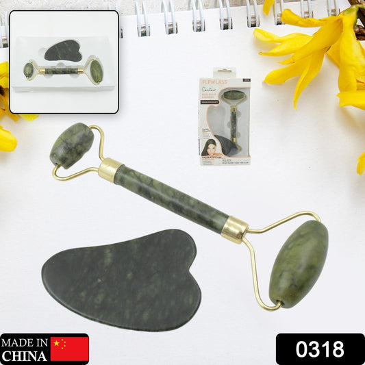 Wukusy Gua Sha stone and jade roller set for face massage, natural skincare, and anti-aging facial massage for glowing skin.