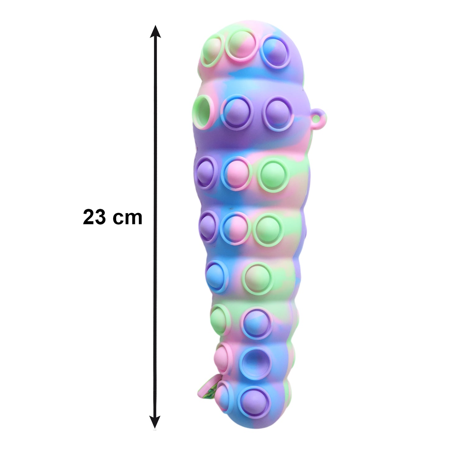 Colorful Rainbow Caterpillar Pop It toy by Wukusy, featuring a soft silicone surface with multiple bubbles for sensory play.