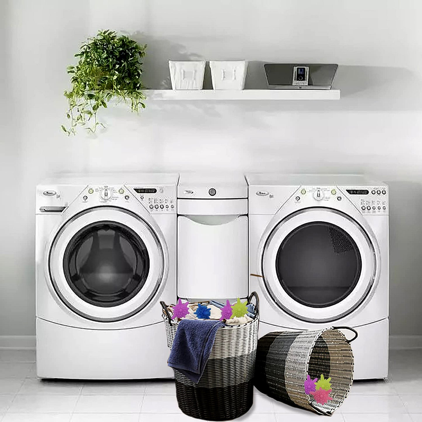 Set of six Wukusy reusable soft spiky laundry balls for washing machines, designed to improve cleaning and fabric care.