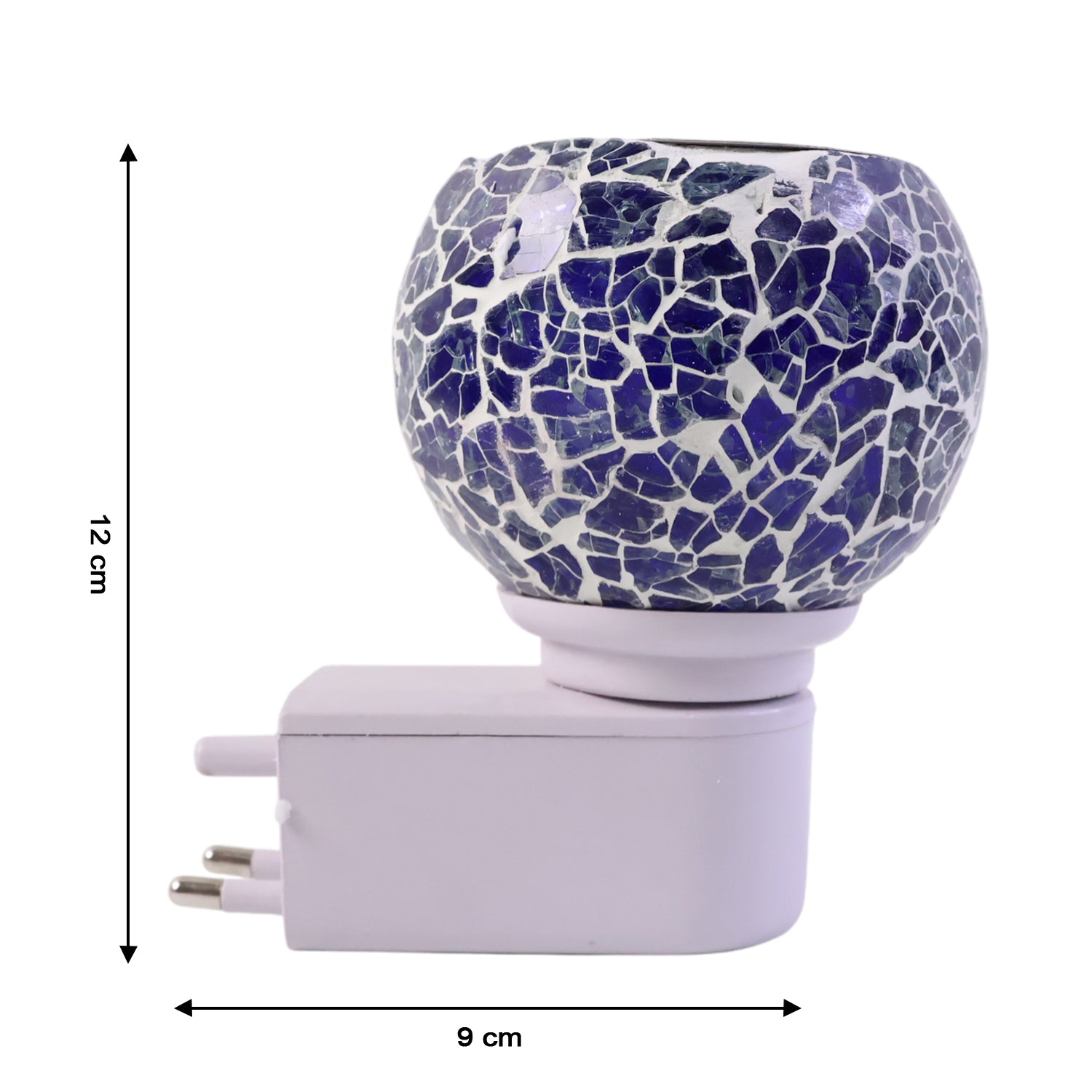 Wukusy Kapoor Dani mosaic glass electric night lamp with colorful mosaic design, illuminated in a cozy indoor setting