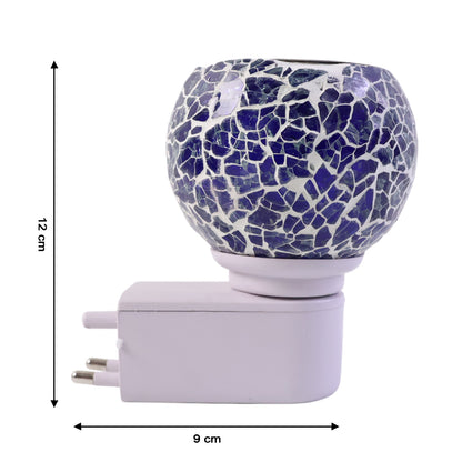 Wukusy Kapoor Dani mosaic glass electric night lamp with colorful mosaic design, illuminated in a cozy indoor setting