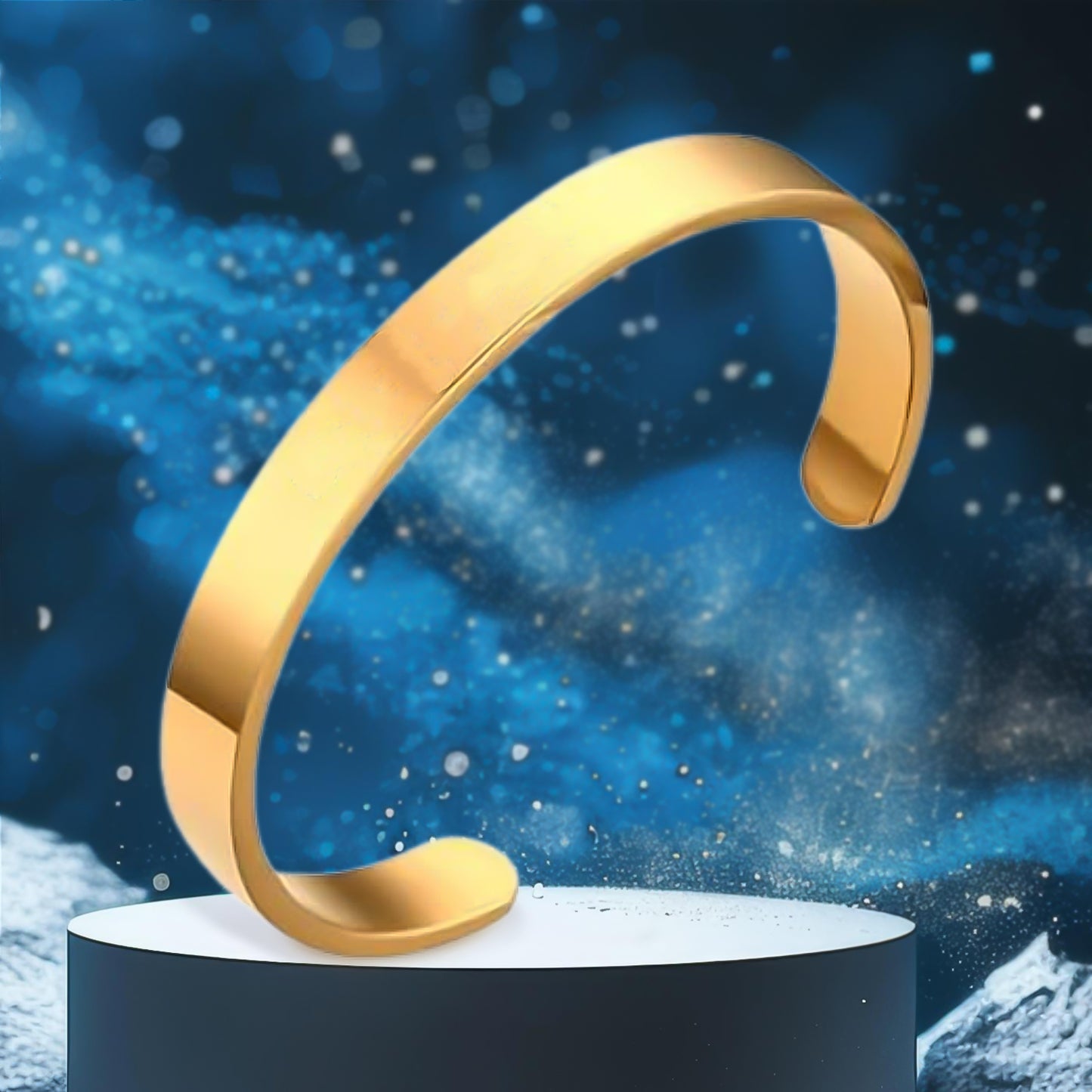 Elegant gold finish open cuff bracelet Kada by Wukusy, showcasing a sleek and stylish design on a clean background.