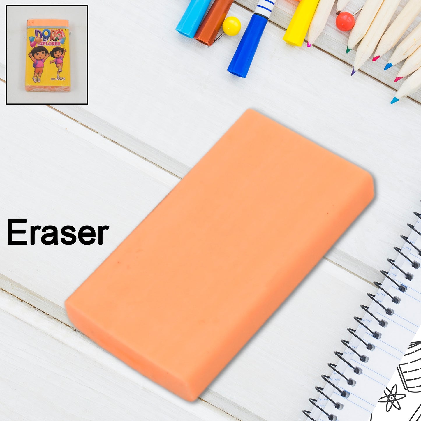 Wukusy stylish office eraser with a colorful, mix design, featuring a smooth rectangular shape and vibrant pattern.