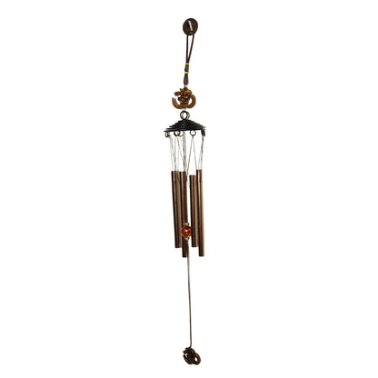 Metal wind chime with Om symbol by Wukusy, featuring hanging tubes and decorative design for outdoor or indoor use