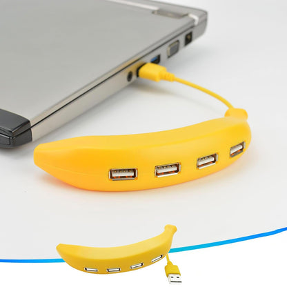 Wukusy banana-shaped USB 2.0 hub with 4 ports, mobile accessories, compact design, and colorful silicone exterior.