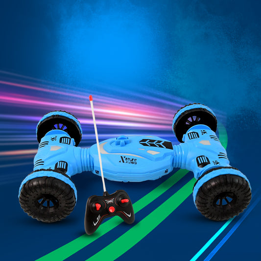 Wukusy remote control stunt car toy with colorful design, capable of performing tricks and jumps on smooth surfaces.