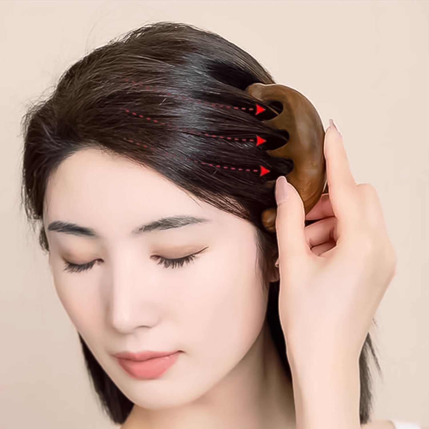 Wukusy scalp relaxing manual head massager comb with curved handle and flexible teeth for soothing scalp massage.