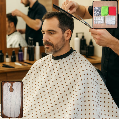 Wukusy professional barber hair cutting cape draped over a chair, made of lightweight, durable fabric for hairdressing salons.