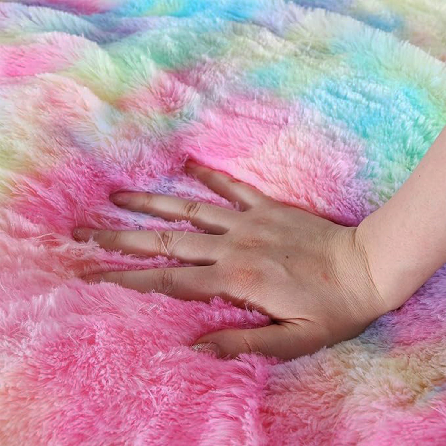 Multicolor rainbow plush cushion pillow by Wukusy, soft and cozy home decor soft pillow with vibrant rainbow colors.