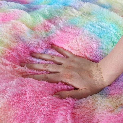 Multicolor rainbow plush cushion pillow by Wukusy, soft and cozy home decor soft pillow with vibrant rainbow colors.