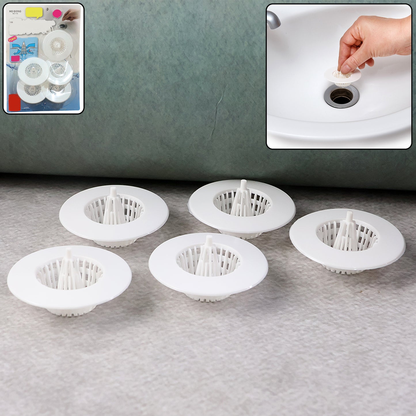 Wukusy 5-piece multipurpose sink drain hair catcher and strainer filter for home and kitchen, 30-45 mm size.