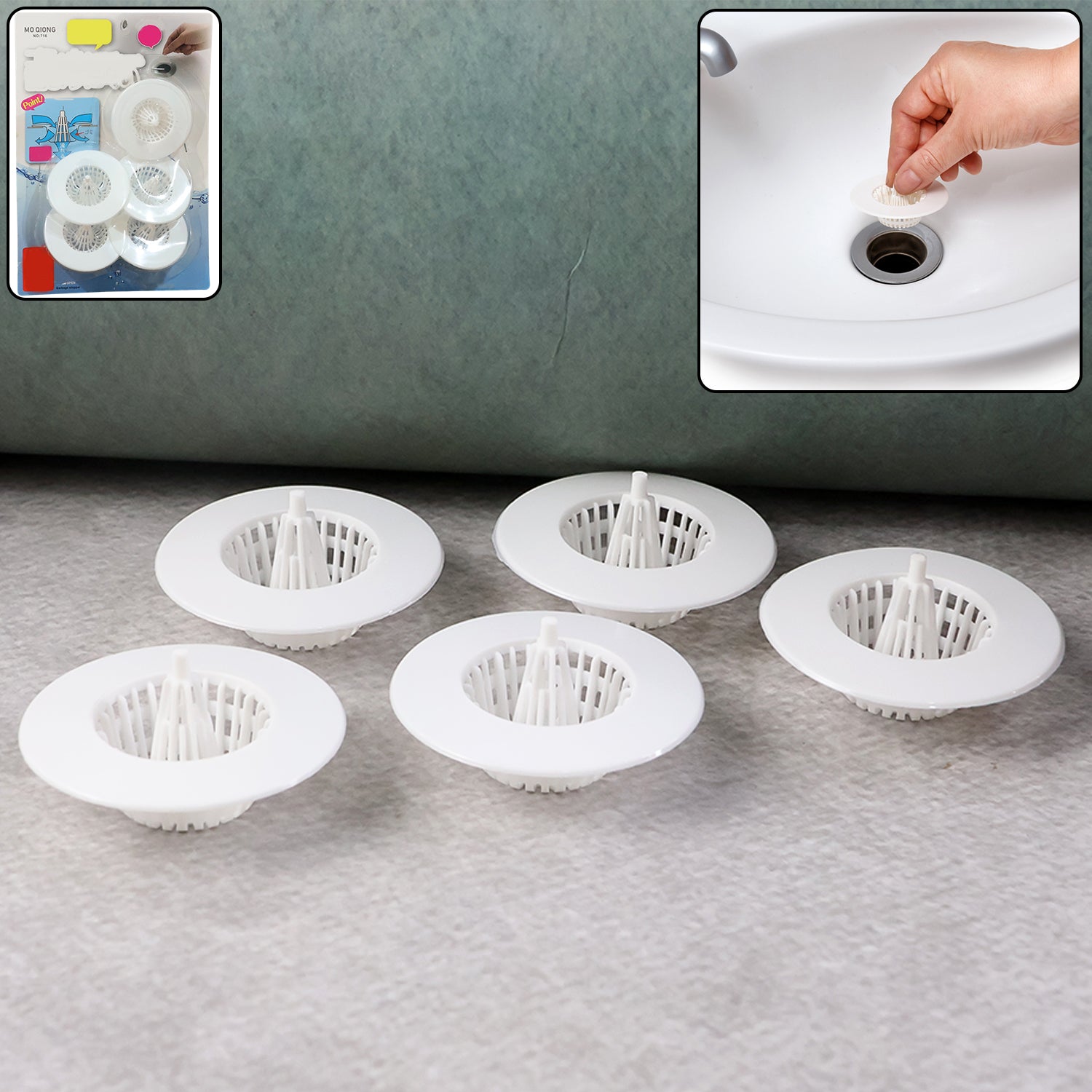 Wukusy 5-piece multipurpose sink drain hair catcher and strainer filter for home and kitchen, 30-45 mm size.