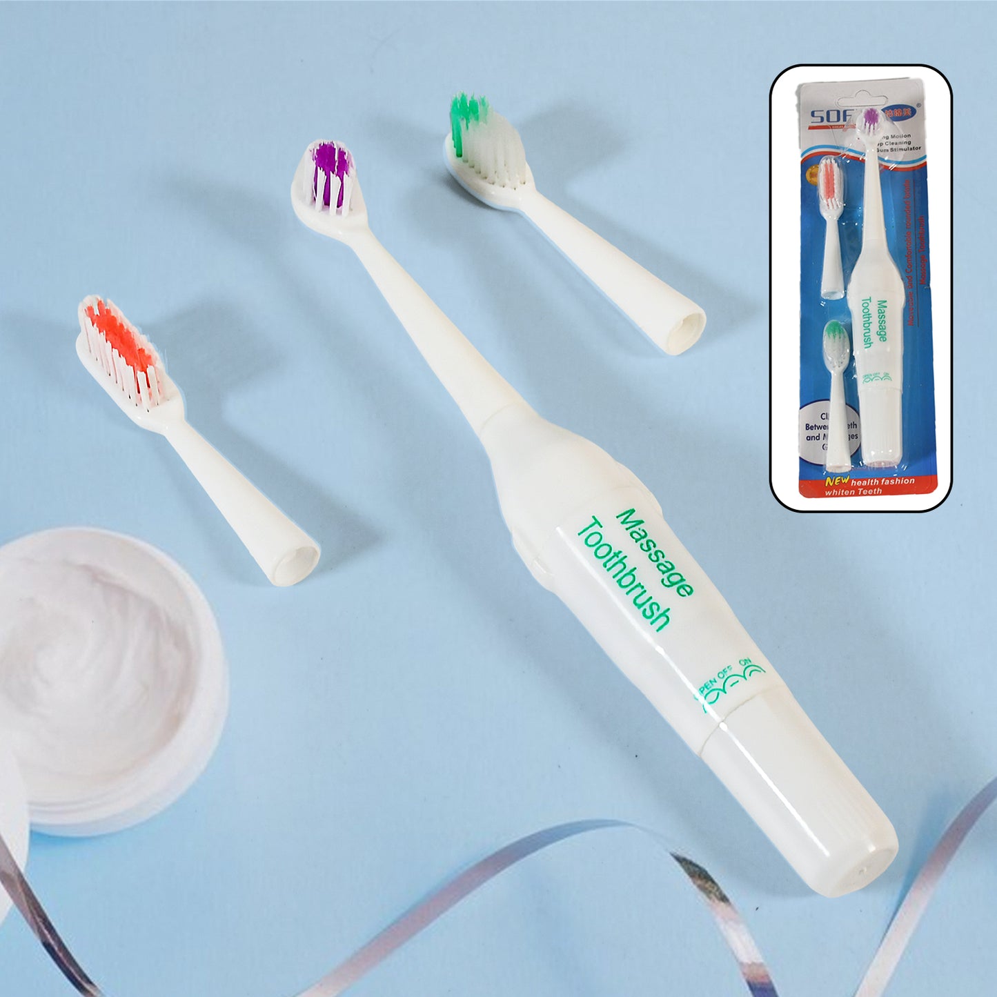 Wukusy electric toothbrush for adults and teens with extra brush heads, battery operated, deep cleansing, shown with brush heads attached