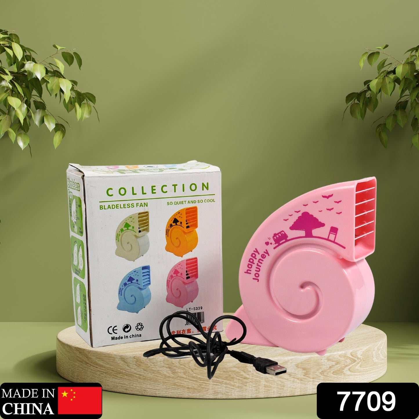 Wukusy 7709 mini desktop USB fan in bright colors, compact design for home office cooling, battery not included.
